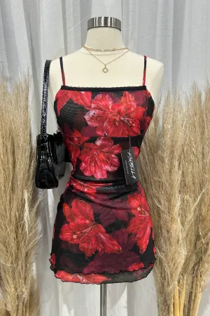 Becca Floral Mesh Mini Dress (Black Multi)