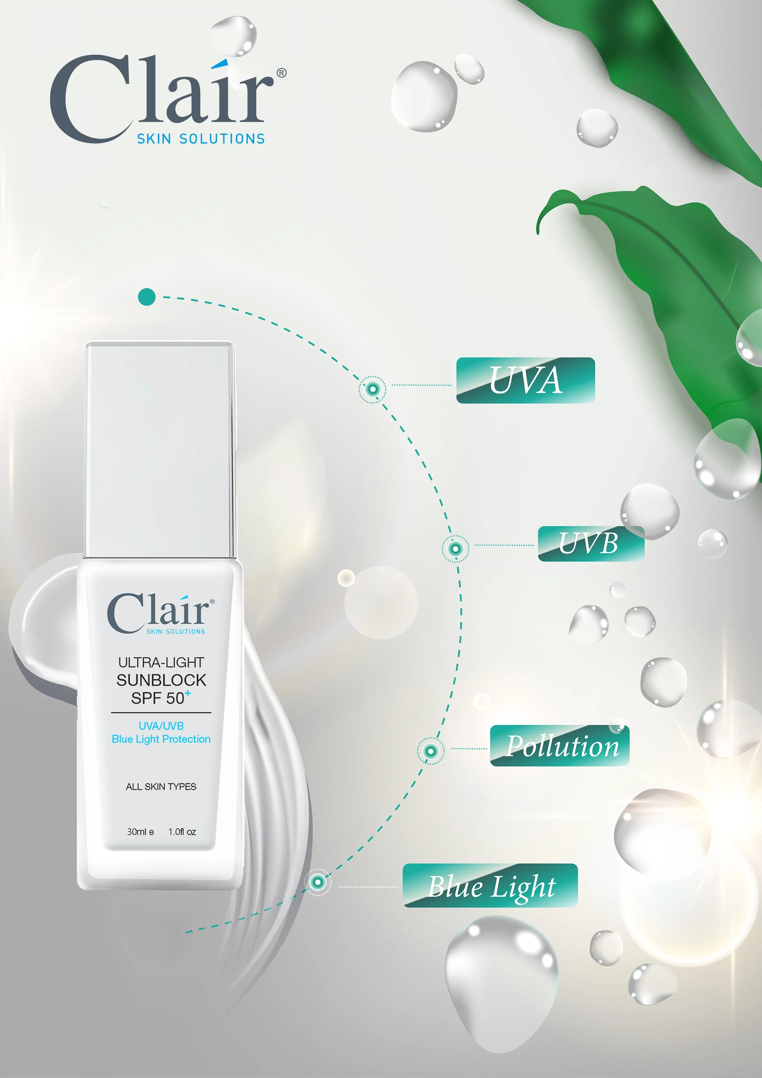 Clair® Skin Solutions Ultra-Light Sunblock Spf 50  30ml X2