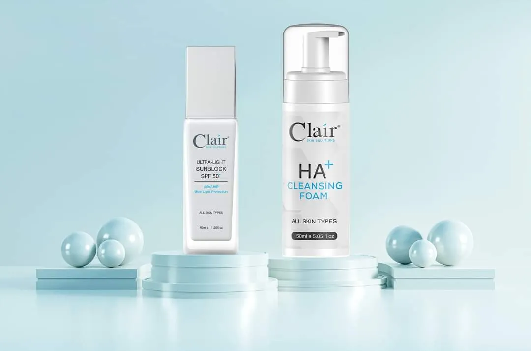 Clair® Skin Solutions Ultra-Light Sunblock Spf 50 , 40ml & HA  Cleansing Foam 150ml Bundle