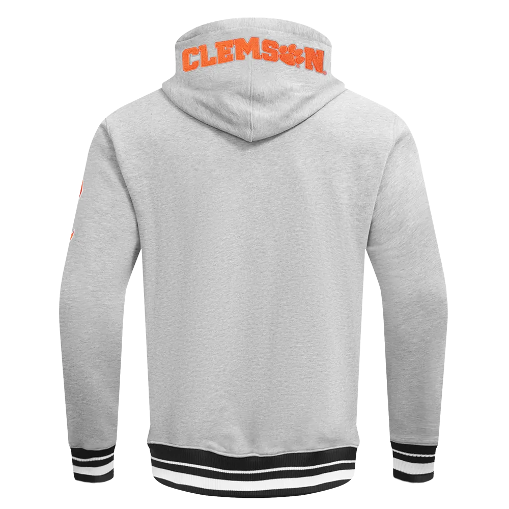 CLEMSON UNIVERSITY CLASSIC MEN'S STACKED LOGO PULLOVER HOODIE (HEATHER GRAY/BLACK)
