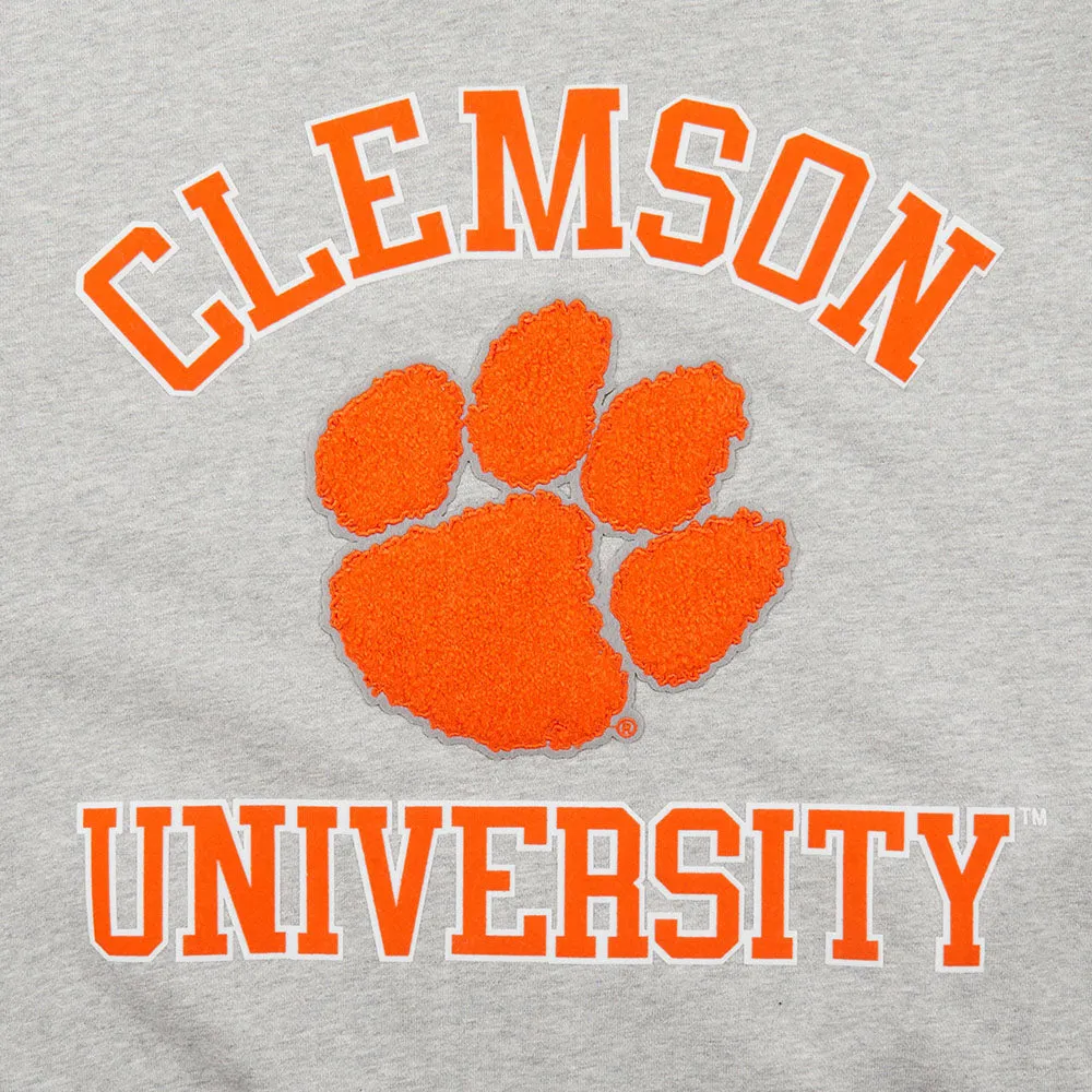CLEMSON UNIVERSITY CLASSIC MEN'S STACKED LOGO PULLOVER HOODIE (HEATHER GRAY/BLACK)