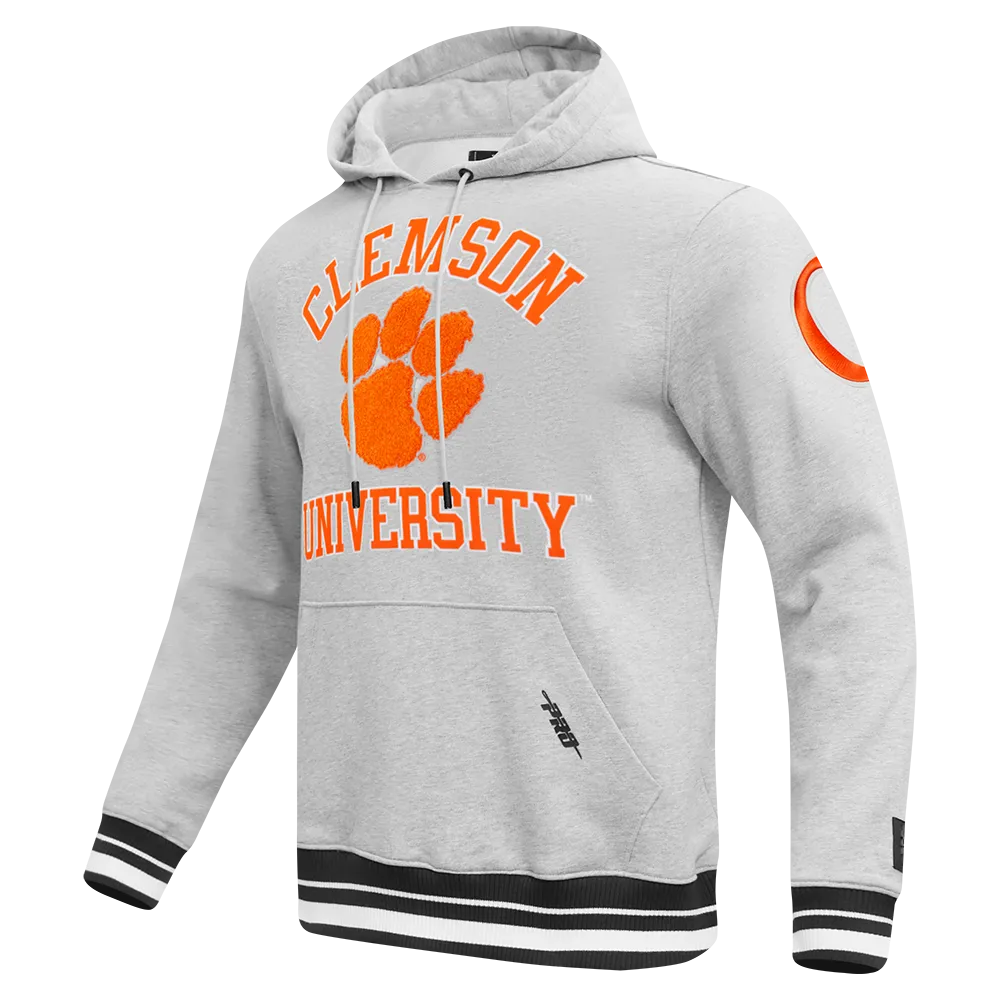 CLEMSON UNIVERSITY CLASSIC MEN'S STACKED LOGO PULLOVER HOODIE (HEATHER GRAY/BLACK)