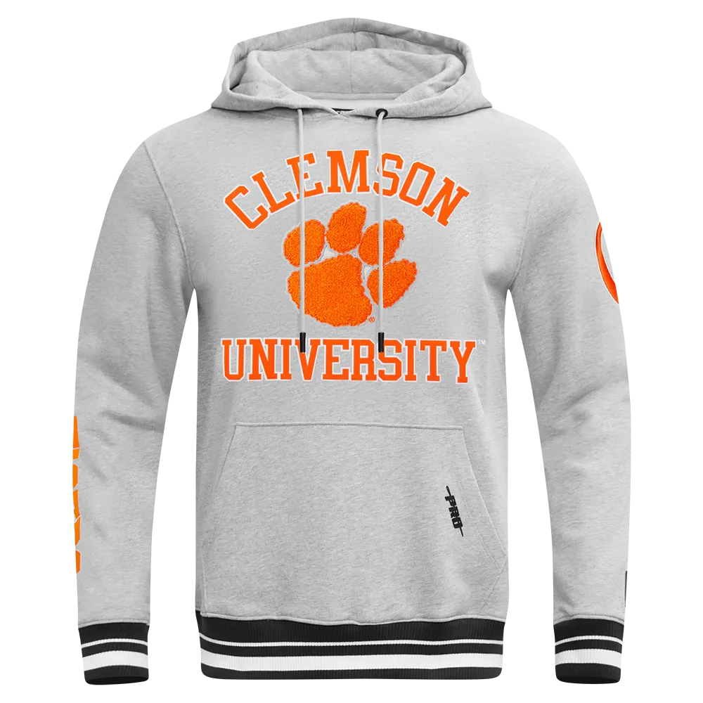 CLEMSON UNIVERSITY CLASSIC MEN'S STACKED LOGO PULLOVER HOODIE (HEATHER GRAY/BLACK)