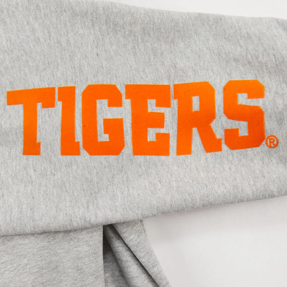 CLEMSON UNIVERSITY CLASSIC MEN'S STACKED LOGO PULLOVER HOODIE (HEATHER GRAY/BLACK)