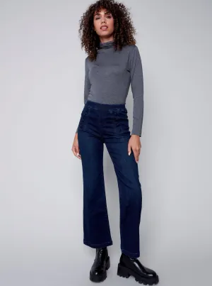 Flare Pull On Pant Side Buttons [Blue Black-C5459]
