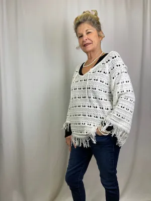 PBJ Fringe Pullover White Style BL364