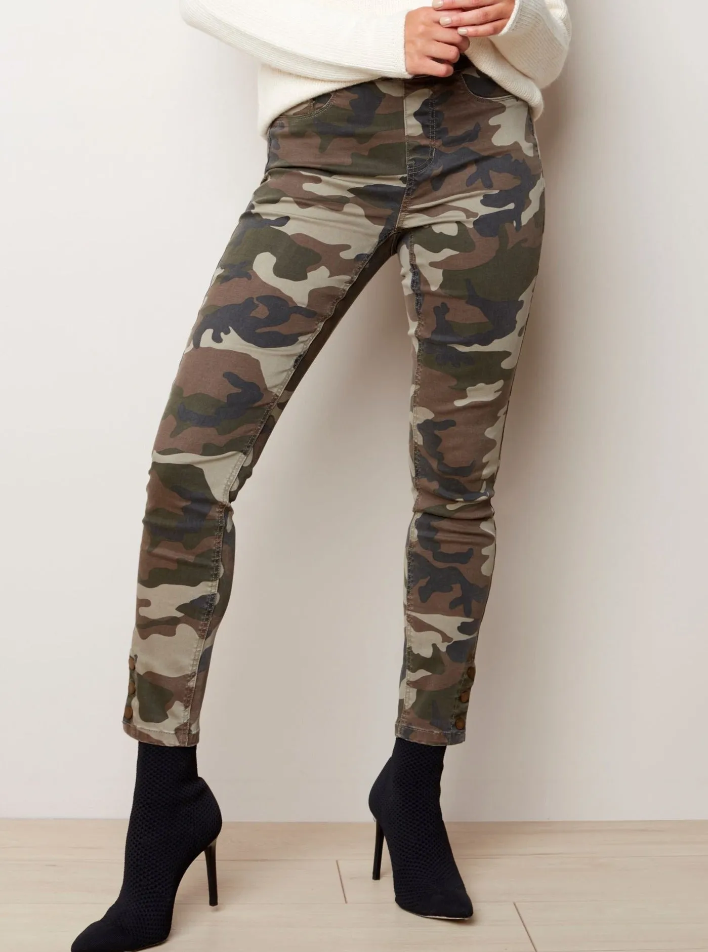Printed 3 Bottom Snap Pull On Pant [Pine Camo-C5302]