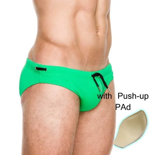sexy man's Brand swimming push-up pad swim trunks  low waist swimming gay briefs swimwear boxers patchwork color hot sell Summer