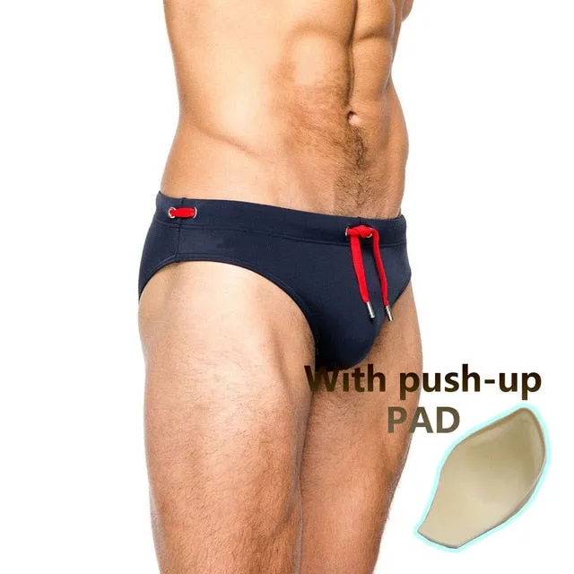 sexy man's Brand swimming push-up pad swim trunks  low waist swimming gay briefs swimwear boxers patchwork color hot sell Summer